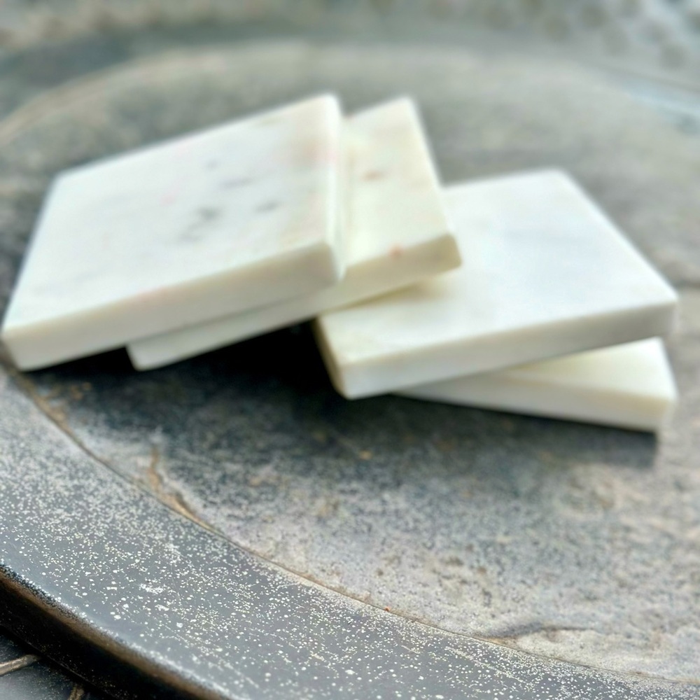 Square White Marble Drink Coasters